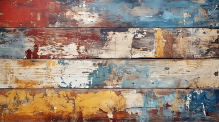 Colorful vintage wall made of aged wood texture with colorful colors.