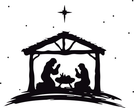 Christmas Eve. Vector illustration. CHRISTMAS scene of Jesus manger