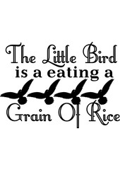 The little bird is a eating a grain of rice