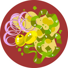 Pizza. Ingredients for pizza. Vegetables, herbs, mushrooms and sausage for baking pizza. Sweet and bitter pepper sliced for different pizzas. Vector collection. Tomato and cheese. A set for a Pizzeria