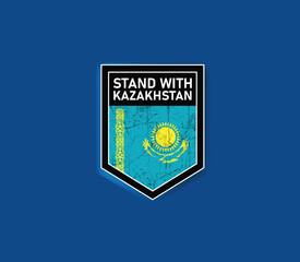 "Stand with Kazakhstan" - Show your support with this powerful flag and shield design.