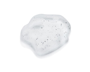 Sample of cosmetic oil on light background, above view