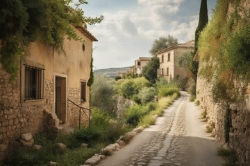 Fototapeta na wymiar A pathway in a Mediterranean countryside village. Generative AI