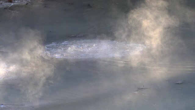 Hokkaido, Japan - October 13, 2023: mud volcano Bokke of Akan lake in Hokkaido, Japan
