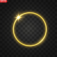 Gold circles frame with glitter light effect. A golden flash flies in a circle in a luminous ring.