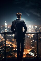Fototapeta na wymiar confident businessman on the rooftop balcony looking at the city