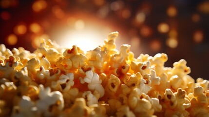 A pile of popcorn sitting on top of a table - obrazy, fototapety, plakaty