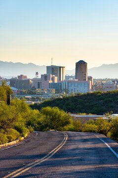 4K Image: Downtown Tucson, Arizona City Skyline with Urban Road
