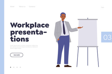 Workplace presentation landing page template business conference room website online service