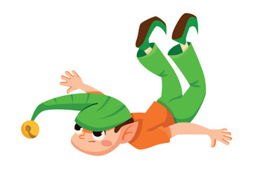 Funny Boy Elf Character with Pointed Ears Fall Down Vector Illustration