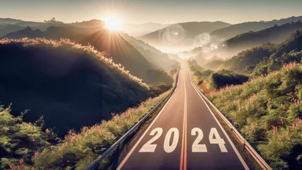 Fotobehang Happy New Year 2024 on the Road to a Very Successful New Year Wallpaper Background Backdrop Card Poster Digital Art © Korea Saii