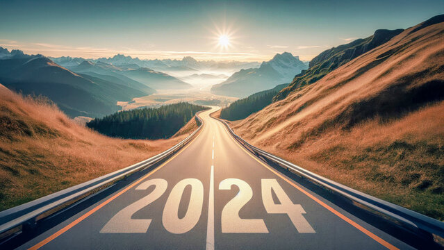 Happy New Year 2024 on the Road to a Very Successful New Year Wallpaper Background Backdrop Card Poster Digital Art