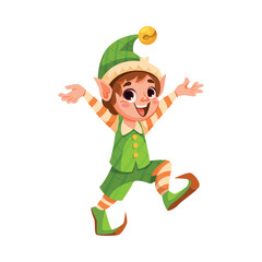 Funny Boy Elf Character with Pointed Ears Smiling Vector Illustration