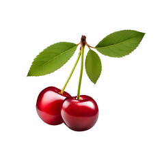 two cherries with leaves isolated