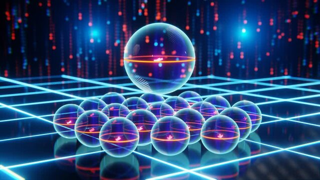 Logic Qubit with Error Protection vs Standard Qubits, Superposition, Animated Concept of Logic Qubit - 3D Rendering