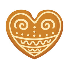 Heart Gingerbread Cookie as Winter Homemade Sweet Snack with Sugar Glaze Vector Illustration