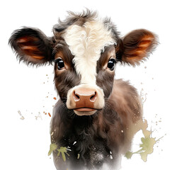 Cute Baby Cow Watercolor Png - obrazy, fototapety, plakaty