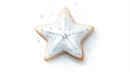 Obraz premium a star cookie with icing on a white background with stars. generative ai