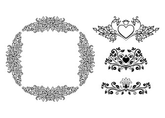 Set of ornamental vector circular oval and square frames
