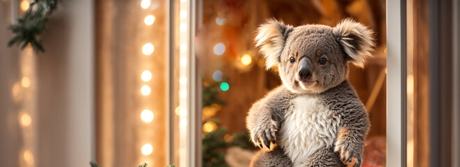 Cute cartoon koala in the house