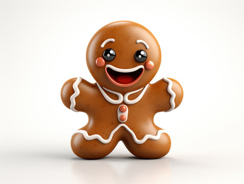 simpatico omino di marzapane natalizio su sfondo bianco , facilmente scontornabile, sorridente, 