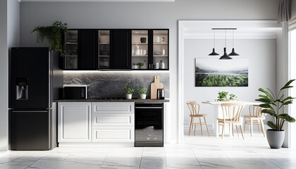 Kitchen Interior stylish kitchen interior minimal Ai generated image
