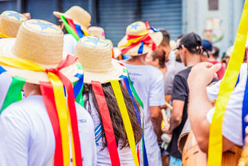 Arraial do Pavulagem is a musical group that develops an artistic and cultural movement that occupies the streets of Belém do Pará with its popular and colorful processions in June and October - obrazy, fototapety, plakaty