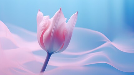  a single pink tulip in a blue and pink background.  generative ai