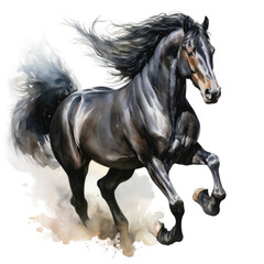 Naklejka na ściany i meble black horse in a graceful meadow on a transparent background
