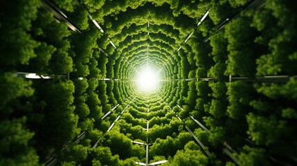  a picture of a green tunnel with trees in the center.  generative ai