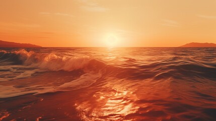 The sun is setting over the ocean waves