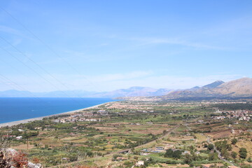 Fototapeta na wymiar View of the large beach and coast line of Diamante, Diamante, District of Cosenza, Calabria, Italy, Europe.