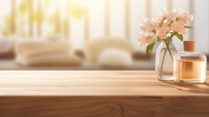 Empty Wooden surface for presentation with SPA salon background, mockup, Space for presentation product