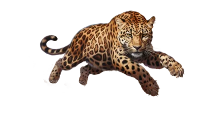 Poster Im Rahmen leopard running and jumping on transparent background © JAHANARA-01680793759