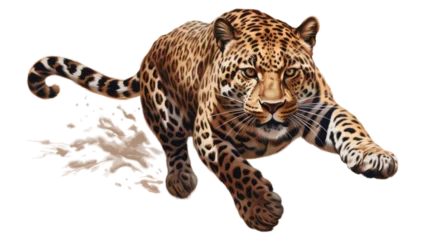 Foto auf Acrylglas Leopard leopard running and jumping on transparent background