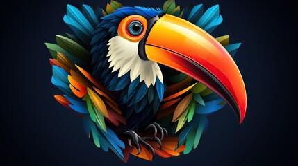  a colorful toucan bird with a large beak on it's head.  generative ai