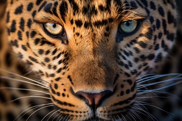 Portrait of a beautiful leopard in the wild, close-up, close up portrait of a leopard head, AI Generated
