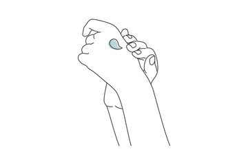 Line drawing of female hands applying hand cream on skin