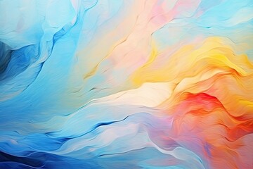 Abstract background of blue, orange, yellow and red watercolor paints, Colorful abstract background wallpaper. Modern motif visual art. Mixtures of oil paint, AI Generated - obrazy, fototapety, plakaty