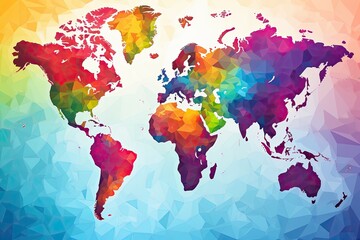 Polygonal World Map. Multicolor background. Vector illustration, Colored world map. Political maps, colorful world countries, and country, AI Generated