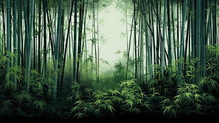  a painting of a bamboo forest with lots of green leaves.  generative ai