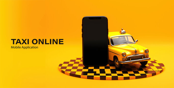 Taxi call online. Application presentation on the phone. Mockup