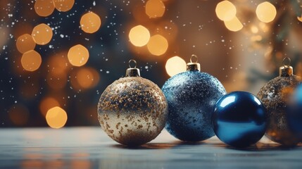 Obraz na płótnie Canvas Sparkling gold and blue Christmas balls