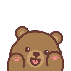 Cute bear tongue out and paws up cartoon, vector illustration