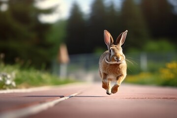 Running rabbit. Cute adorable rabbit.