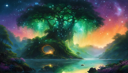 Fototapeta na wymiar Tree with magical portal