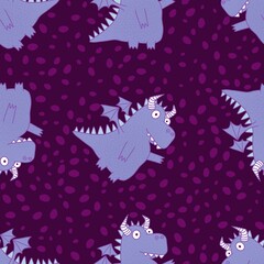 Cartoon animals seamless dragon pattern for wrapping paper and fabrics and linens and kids clothes print