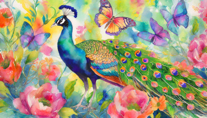 Fototapeta premium Digital art of a peacock. Generative AI 