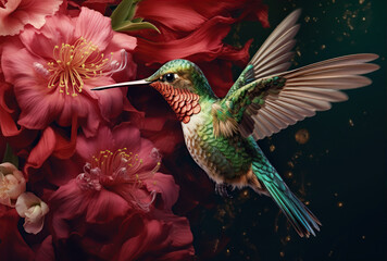 Obraz premium Scaly-breasted hummingbird feeding on flowers. Created with Generative AI