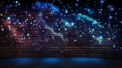  a brick wall with a painting of a comet in the sky.  generative ai
